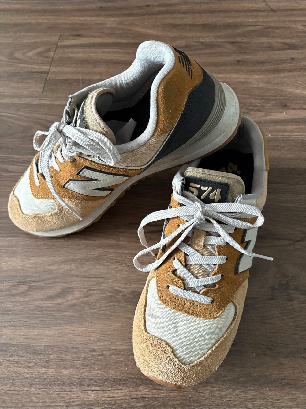New Balance Men’s 574 Sneakers in Tan and Gray, Mens Size 9